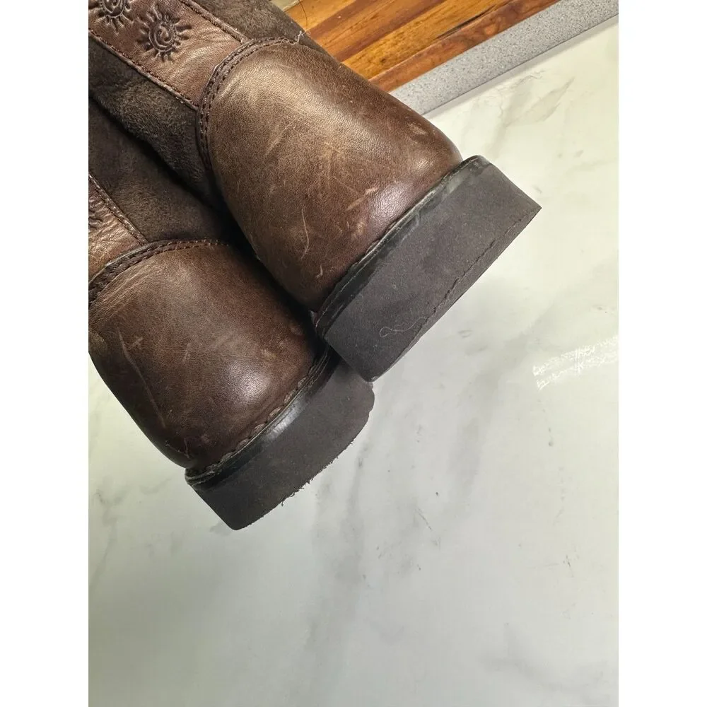 Ugg Australia Brown Leather & Shearling Short Boots, Size 4 5263, Winter Y2K